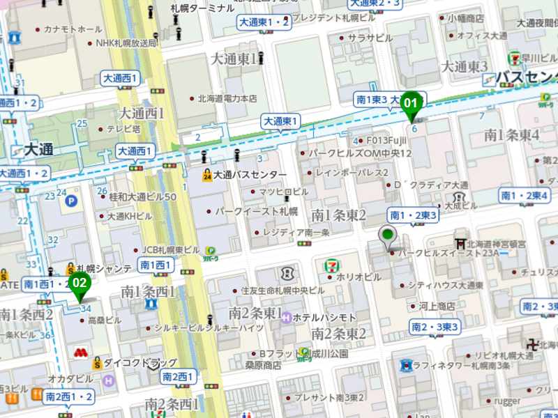 01バスセンター前 距離173m 徒歩2分 02大通 距離367m 徒歩5分