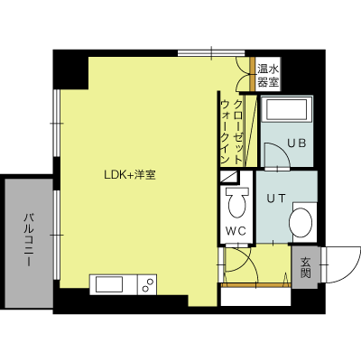 1Kですが開放感のある間取りです。便利なウォークインクローゼットもご活用ください。