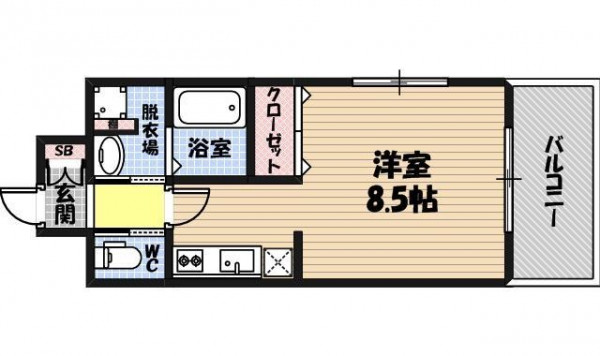 お部屋にはベット、キッチン、洗濯機、クローゼットがございます♪