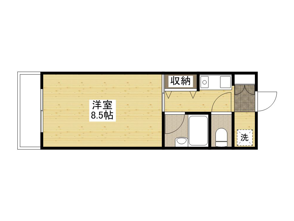 洋室8.5帖の1K シンプルな作りのお部屋ですが、収納付き・家具家電完備で備品も充実しておりますので、入居いただいたその日より御自宅のようにゆっくり過ごしていただけます♪