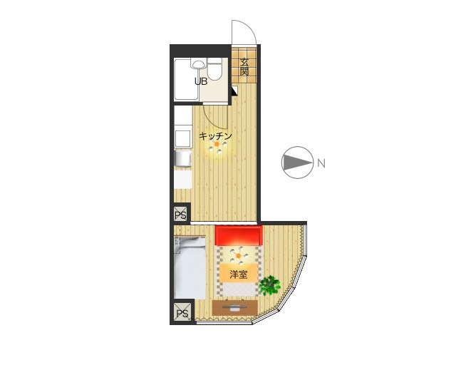 変わった間取りの1R♪家具家電完備でさらに備品も充実しておりますのでご満足いただけるお部屋となっております。